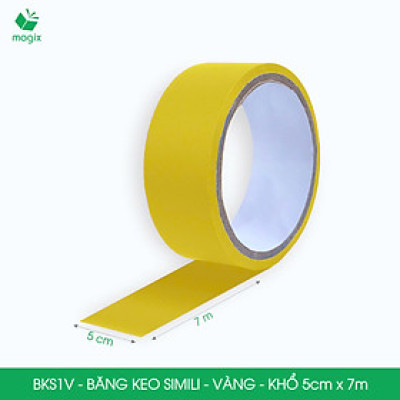BKS1V - 1 cuộn băng keo Simili khổ 5cm x 7m - Vàng - Băng dính dán gáy sách, đóng cuốn
