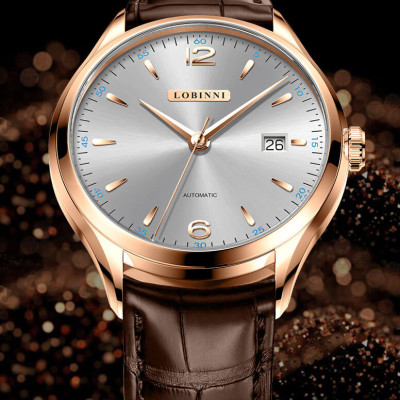 Đồng hồ nam chính hãng LOBINNI L16005-1 fullbox,Kính sapphire ,chống xước,chống nước,mặt trắng vàng dây da nâu xịn, thép không gỉ 316L,Đồng hồ cơ (Automatic) bảo hành 24 tháng, Mới 100%,thiết kế đơn giản trẻ trung và sang trọng