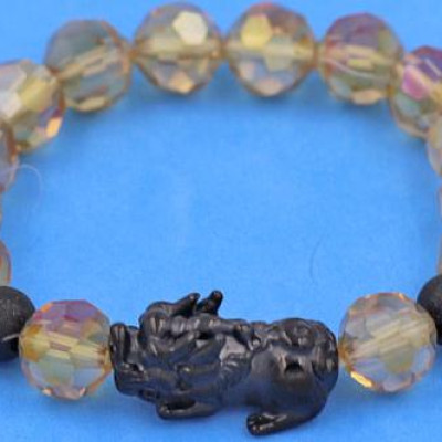 Vòng tay Tỳ Hưu Inox 2 Bi Mix Pha Lê Cắt Giác Nâu 10 ly VFLGNTHEHB10 - Vòng tay thời trang phong thủy