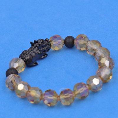 Vòng tay Tỳ Hưu Inox 2 Bi Mix Pha Lê Cắt Giác Nâu 10 ly VFLGNTHEHB10 - Vòng tay thời trang phong thủy