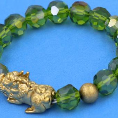 Chuỗi đeo tay Pha Lê Xanh Rêu cắt giác 10 ly Mix Tỳ Hưu inox 2 Bi VFLGXRTHTRHB10 - Chuỗi tay thời trang phong thủy