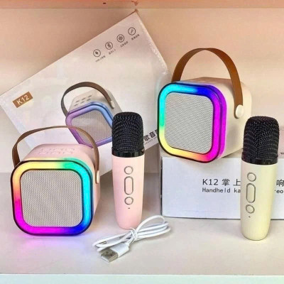 Loa Bluetooth mini kèm 2 micro hát karaoke không dây - Mic hát karaoke âm thanh chất lượng lọc âm khử nhiễu LED RGB - Hàng Nhập Khẩu