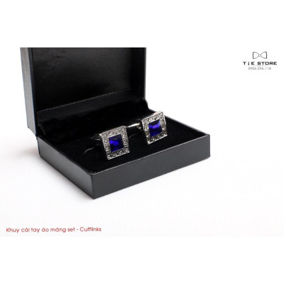 Khuy Cài tay áo Măng Set cao cấp đính đá - cufflinks , tặng kèm hộp nhỏ, đá vuông xanh