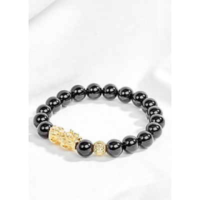 Vòng tay đá obsidian thiên nhiên phối tỳ hưu mạ vàng Ngọc Quý Gemstones