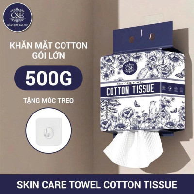[Khăn Mặt Khô C&E 150 Tờ] Khăn Cotton Hữu Cơ – Khăn Lau Mặt Skincare, Tẩy Trang, Dùng 1 Lần, Mềm Mịn
