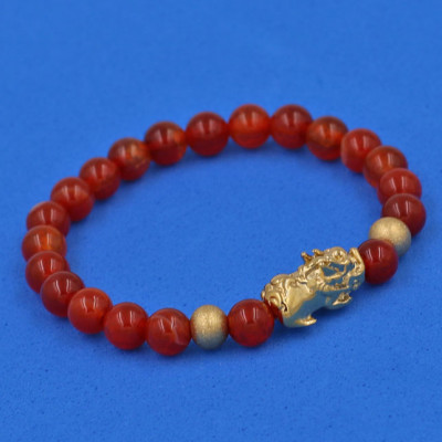 Vòng đeo tay đá Vân Rồng đỏ 6 ly cẩn Tỳ Hưu inox vàng VVROTHHBV6 - hợp mệnh Hỏa, mệnh Thổ