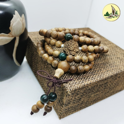 Vòng Tay Phong Thủy Trầm Hương Chuỗi Tràng 108 Hạt 6 Li Charm Ngẫu Nhiên Phối Đá Đeo Tay Mệnh Kim Mộc Thủy Hỏa Thổ