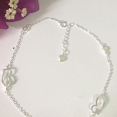 Lắc chân nữ trang sức bạc Ý S925 Bạc Xinh - Trái tim yêu thương RYBJ50041