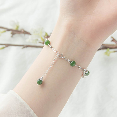 Vòng tay đá ngọc bích phối charm bạc trắng mệnh hỏa, mộc - Ngọc Quý Gemstones