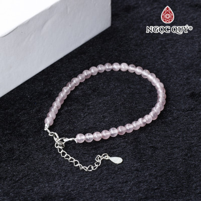 Vòng thạch anh hồng hạt mini khóa bạc mệnh hỏa, thổ - Ngọc Quý Gemstones