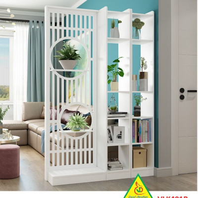 Vách ngăn liền kệ, vách ngăn phòng khách nhà bếp gỗ MDF VLK401