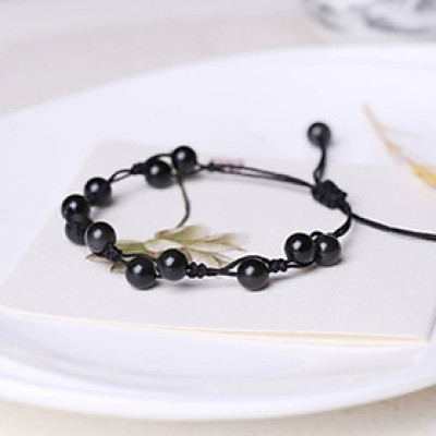 Vòng tay Nữ phong thủy gắn hạt đá huyền thạch kết dây thủ công