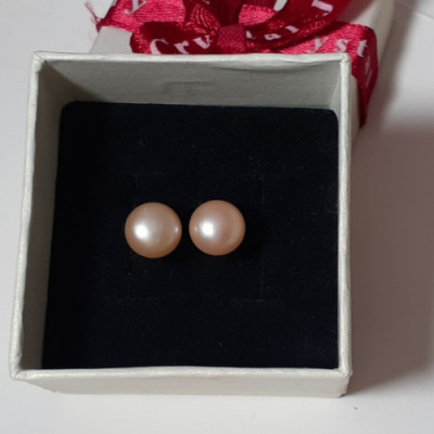 Hoa (Bông) Tai Ngọc Trai Thật Màu Cam Hồng