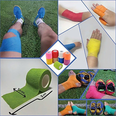 COMBO 2 CUỘN Băng Keo Thể Thao Tự Dính Đá Bóng Cuốn Cổ Chân Cổ Tay Cao Su Non Vải Chống Chấn Thương - Giao Màu Ngẫu Nhiên