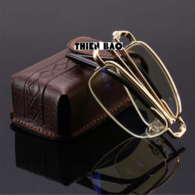 Kính lão thị, viễn thị đọc sách Nam nữ gấp gọn ( Tặng bao da đeo hông) KVT1510 tròng Nhật xẻ cước loại tốt mạ crom bền đẹp