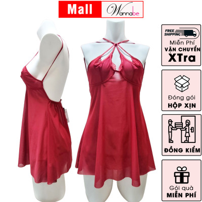 Váy ngủ lưới sexy WANNABE DNC17 đầm ngủ cutout ngực phối ren khoe dáng đẹp trong mắt chàng TẶNG QUẦN