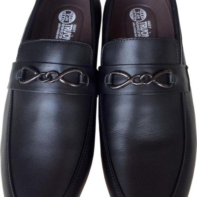 Giày tây nam Trường Hải không dây da bò thật màu đen đế kếp mềm không trơn hàng may chắc chắn GT079