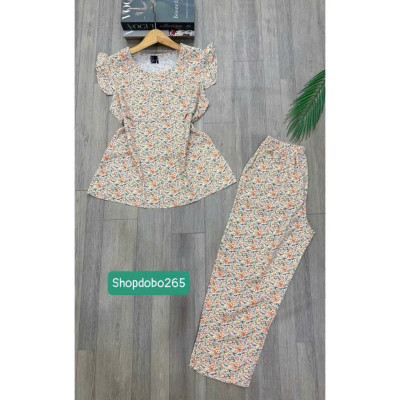  Đồ bộ nữ,đồ ngủ mặc nhà lửng 9 tấc áo 2 lớp tay cánh tiên vải lanh BL 42 họa tiết dễ thương size 51-65kg.