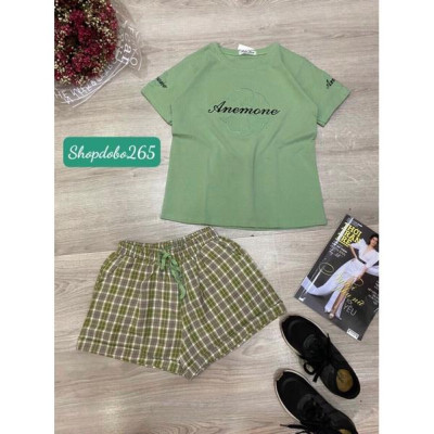 Set đồ nữ, đồ ngủ mặc nhà đùi thun phối sọc kaki BN 04 họa tiết dễ thương.