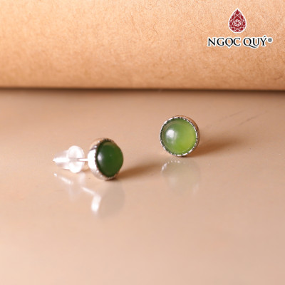Bông tai bạc đính đá ngọc bích 6mm mệnh hỏa, mộc - Ngọc Quý Gemstones