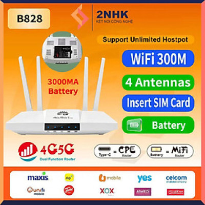 Cục phát WiFi từ sim 4G CPE B828 4 râu tốc độ cao phủ sóng rộng sử dụng được mọi loại sim, kèm pin dự phòng 3000mAh - Hàng chính hãng / Hàng nhập khẩu
