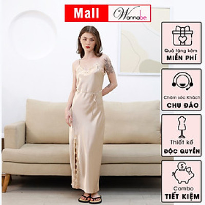 Đầm ngủ WANNABE DNS58 váy ngủ lụa mịn mềm mát dáng dài sang trọng tôn vinh đôi chân dài bất tận