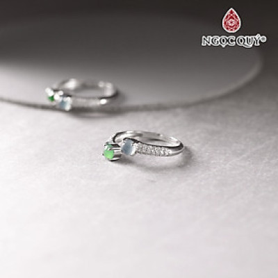 Nhẫn bạc phỉ thủy lục đế vương & lam băng type A hạt 4mm mệnh hỏa, mộc - Ngọc Quý Gemstones