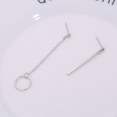 Bông tai bất đối xứng thanh thẳng và vòng tròn thả xích 1 đôi