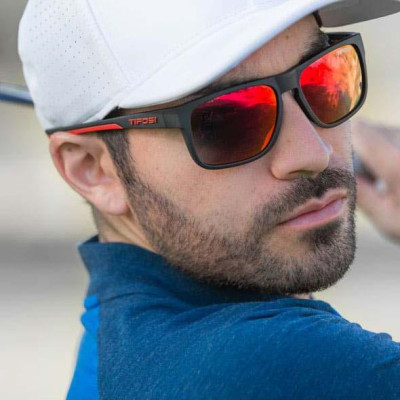 Kính mát thể thao Unisex Tifosi Swick - Gọng Satin Black/Crimson, Tròng Smoke Red
