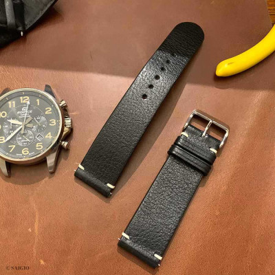 Dây Da Đồng Hồ Nam, 100% Da Bò Thật, Kiểu Dáng Vintage Phẳng Mỏng, Mặt Lót Chống Thấm Mồ Hôi, Tích Hợp Lớp Gia Cố Chống Giãn Đặc Biệt, Phụ Kiện Khóa và Chốt Bằng Thép Không Gỉ 316L - Thương Hiệu SAIGIO