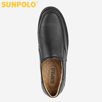 Giày lười nam da bò đế cao su mũi tròn SUNPOLO MOI015 có big size lớn 45 46
