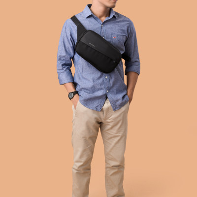 Túi đeo chéo thời trang KINGBAG BAMBOO nhiều ngăn, vải kháng nước tốt, khóa YKK, màu đen - Hàng chính hãng