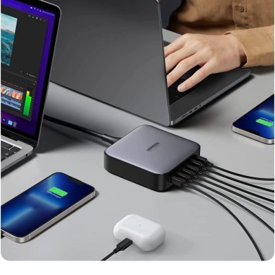 Ugreen UG40913CD271TK 200W Màu Đen Bộ sạc nhanh Nexode USB-C GaN gồm 4 cổng USB C và 2 cổng USB A kèm cáp nguồn dài 2M - HÀNG CHÍNH HÃNG