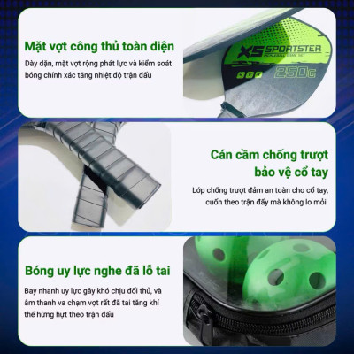 Bộ 2 Vợt Pickleball Siêu Nhẹ, Chuyên Nghiệp, Tặng Kèm Túi Đựng 4 Quả Bóng, Bền Đẹp - HÀNG CHÍNH HÃNG MINIIN