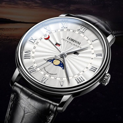 Đồng Hồ Nam Lobinni No.3604-4 Chính Hãng Thụy Sỹ, Fullbox, BH 24T, Kính Sapphire Chống Xước, Chống Nước 30m, Dây Da Cao Cấp
