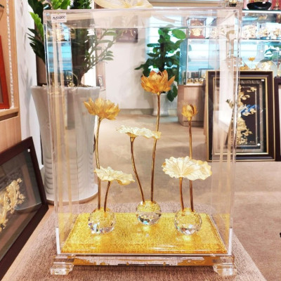 Hồ hoa sen dát vàng (29x16x39cm) MT Gold Art- Hàng chính hãng, trang trí nhà cửa, quà tặng dành cho sếp, đối tác, khách hàng, sự kiện. 