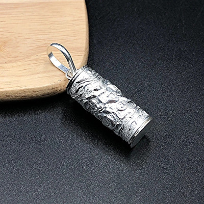 Mặt Dây Chuyền Nam Nữ Đựng Bùa Hình Trụ Khắc Họa Tiết Rồng Bạc Hiểu Minh MDN023L