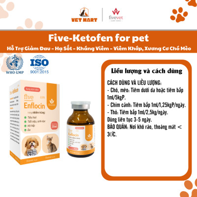 Five-Enflocin 2.5% for Pet Hỗ Trợ Hô Hấp Tiêu Hóa Da Tiết Niệu Kháng Khuẩn Toàn Diện Cho Thú Cưng
