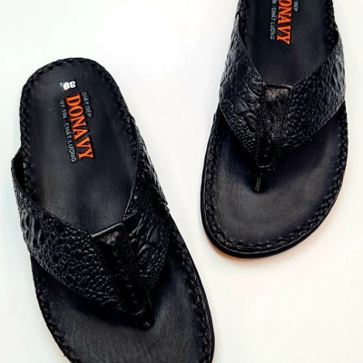  DÉP KẸP NAM DA BÒ, QUAI IN NỔI HỘT NHÌN BẮT MẮT - ĐẾ KÉP MANG SIÊU BỀN