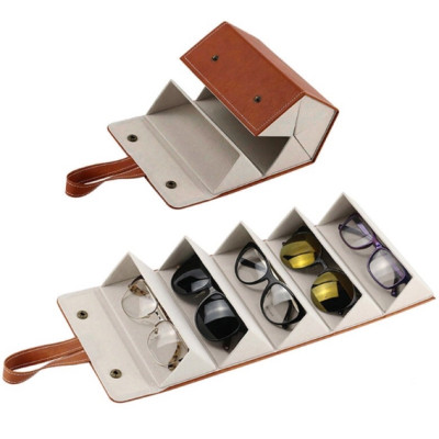 Hộp Đựng Mắt Kính 5 Ngăn Da Pu Gấp Gọn Cuộn Tròn Có Quai Sách Tiện Dụng