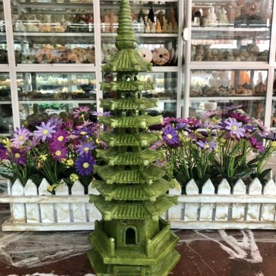 Tháp văn xương 9 tầng đá ngọc Ấn Độ ( đá serpentine ) cầu công danh tài lộc - Cao 38cm