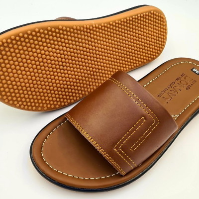 Dép nam quai ngang da bò DONAVY cao cấp thiết kế 2 chữ L bắt mắt may full quai và đế bao đi mưa DQN2L