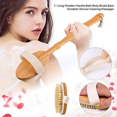 Bàn Chải Tắm Cán Gỗ Tự Nhiên Làm Sạch Da Khô, Cây Chà Lưng Tiện Dụng, Gậy Tắm Massage Cơ Thể Body Cực Sạch AOE1028