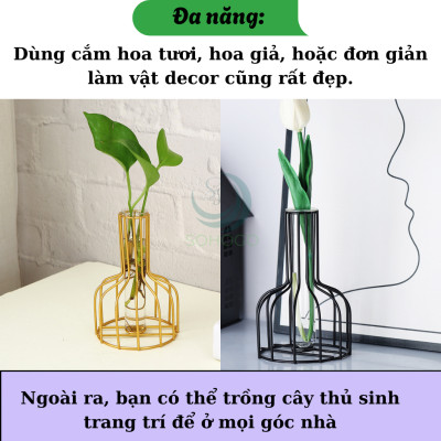 Lọ Hoa Nghệ Thuật Khung Sắt Kèm Ống Thủy Tinh- Bình Hoa Trang Trí Khung Kim Loại Hiện Đại- Lọ Hoa Phong Cách Bắc Âu – Khung Sắt & Ống Thủy Tinh- Chân Đế Lọ Hoa Sáng Tạo Decor Nhà Cửa- Bình Hoa Mini Trang Trí Bàn Làm Việc/Phòng Khách