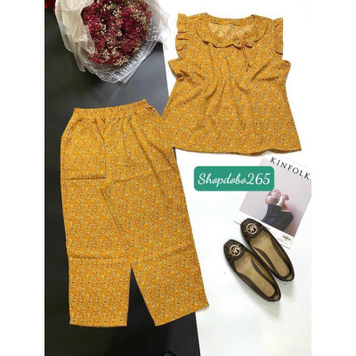 Đồ bộ nữ,đồ ngủ mặc nhà lửng 9 tấc vải lụa mango cao cấp họa tiêt hoa nhí siêu cưng size đại 58-67kg.