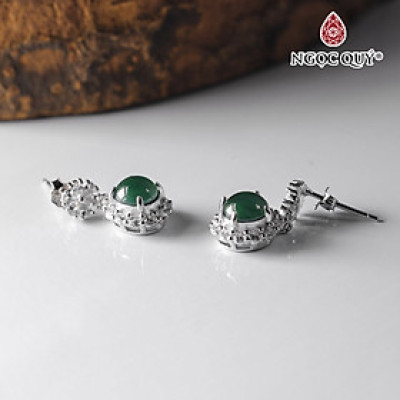 Bông tai bạc đính hạt đá phỉ thúy type A mệnh hỏa , mộc - Ngọc Quý Gemstones