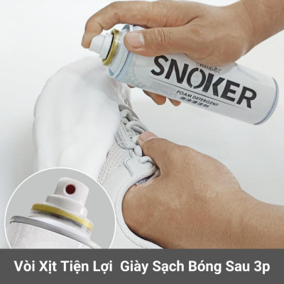 Chai Xịt Tạo Bọt Tuyết Làm Sạch Giày Dép SNOKER 300ml Giặt Giày Khô, Làm Sạch