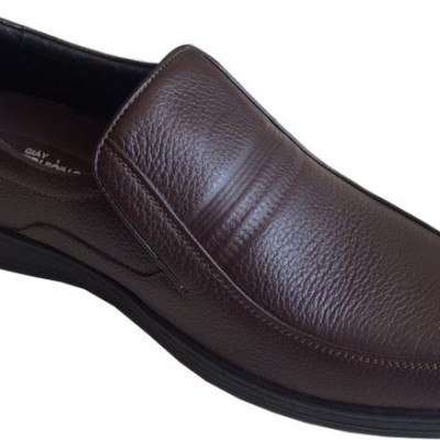 Giày tây nam Trường Hải da bò thật mềm mại không bong tróc không dây mũi tròn màu nâu đế cao su không trơn GT0423