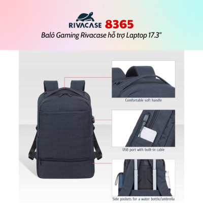 Balô Gaming Rivacase 8365 Để Vừa Laptop 17.3" - Bảo Hành 24 Tháng - Hàng Chính Hãng