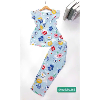 Đồ bộ nữ,đồ ngủ mặc nhà lửng 9 tấc tay cánh tiên vải lanh BL 57 họa tiết dễ thương size 51-70kg.